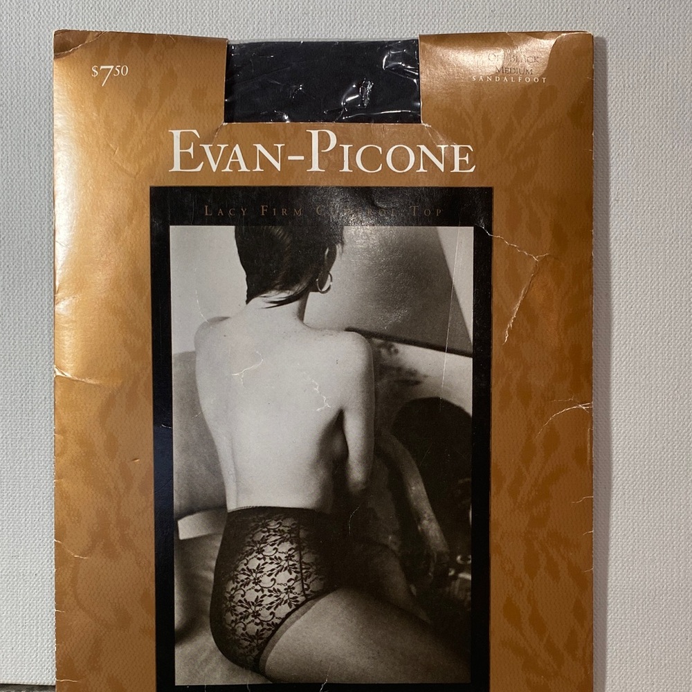 Evan-Picone Lacy Firm Control Top Pantyhose in Off Black Size: Medium VTG NEW